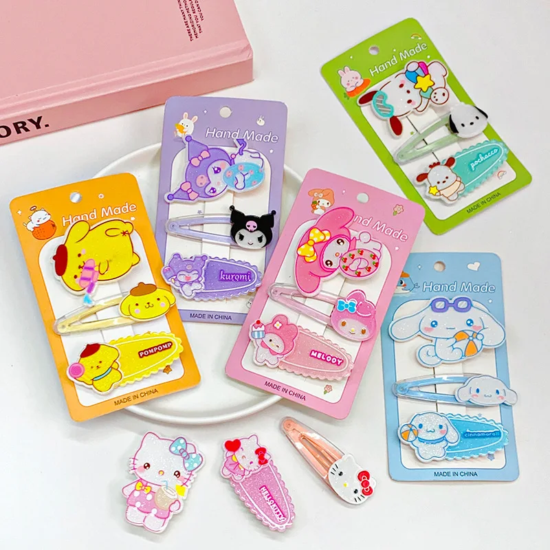 Acrylic Sanrio Series Cartoon Hairpin Set with Cardboard One-line BB Clip Sweet Girl Bangs Clip Hair Accessories