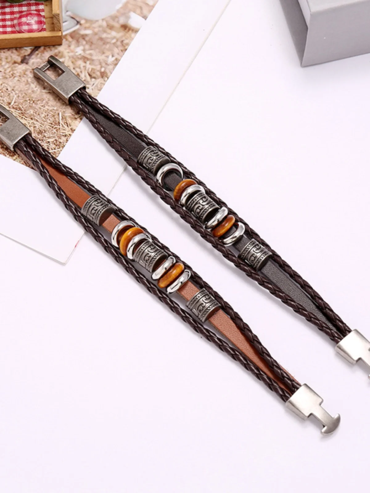 Soul Collision Retro Jewelry Simple Handmade Beaded Multi-layer Leather Bracelet European and American Fashionable Men's Hands