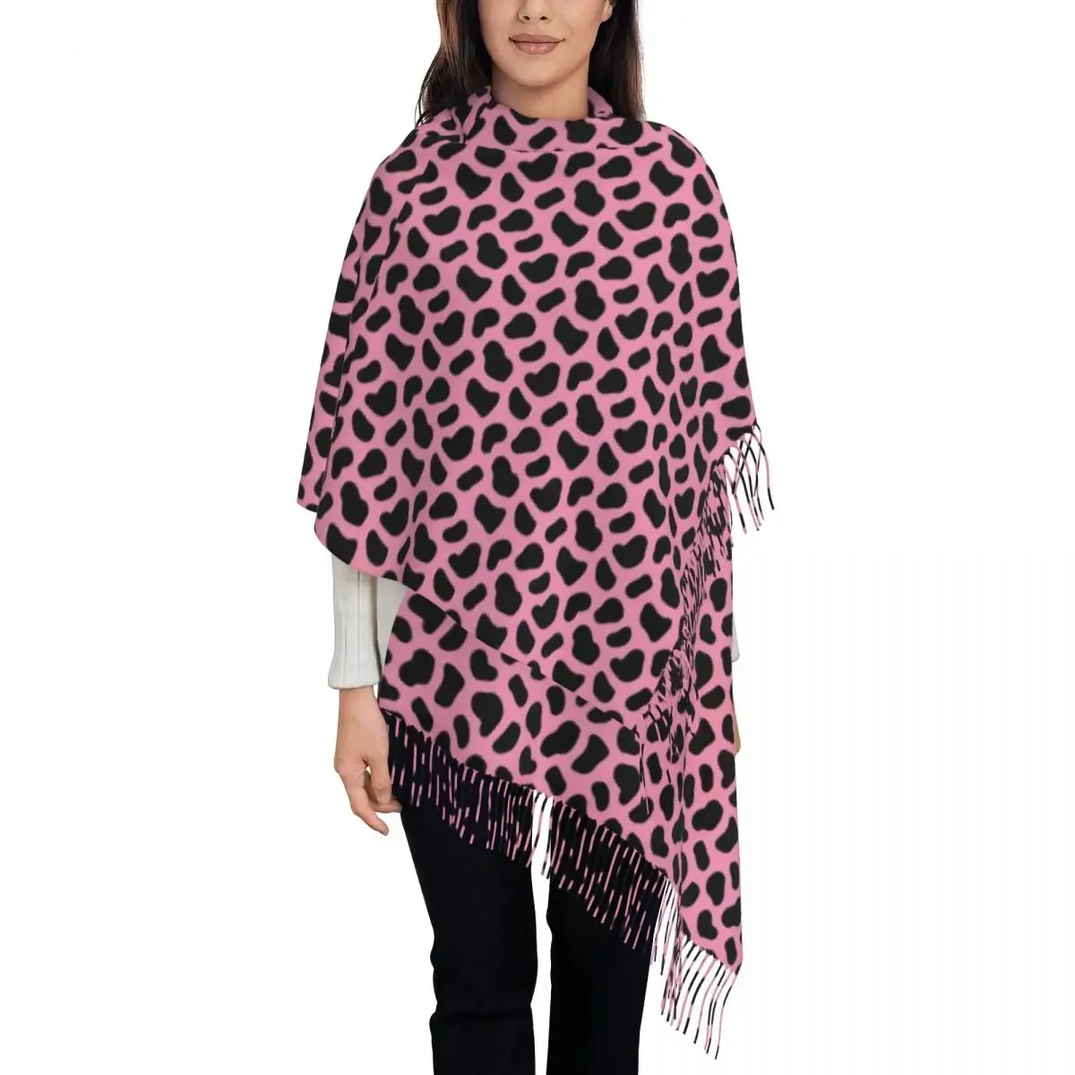 Cute Dalmatian Scarf with Tassel Pink And Black Keep Shawl Wrap Men Women Designer Large Scarves Winter Fashion Bufanda Mujer