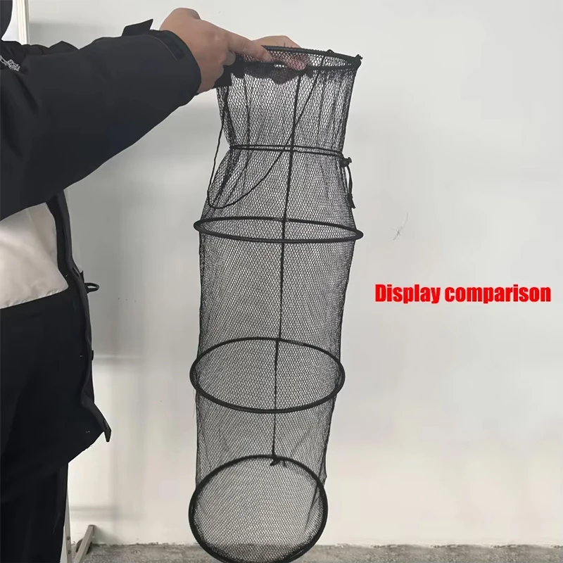 Rede de pesca dobrável com corda de segurança-rede de pouso de grande capacidade para peixes, portátil e leve, fácil de transportar saco de armazenamento para