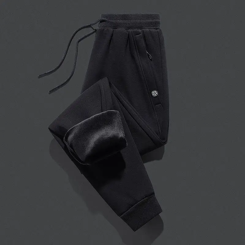 

Мужские повседневные брюки на флисовой подкладке, утепленные, свободного кроя, модные зимние длинные брюки, молодежная повседневная одежда, удобные спортивные штаны