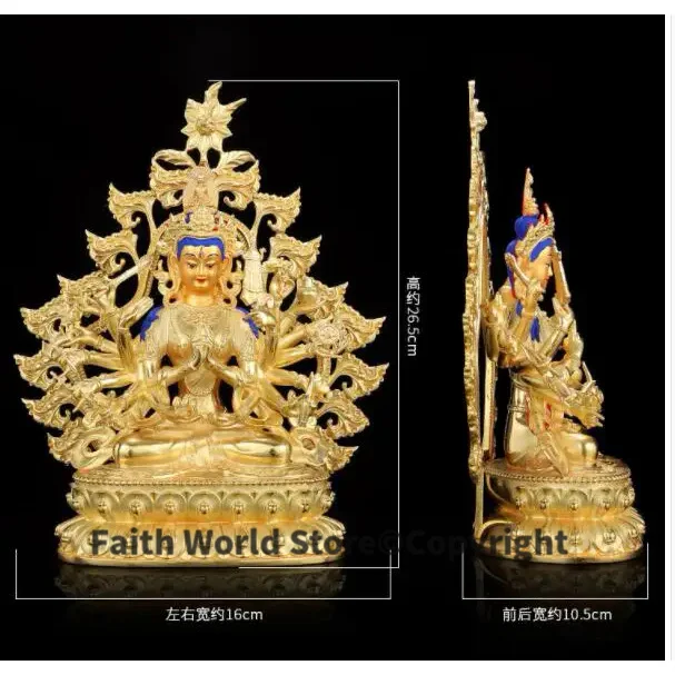 27cm High grade gilding Buddha brass statue HOME temple effective protection Tibet ZHUN TI FOMU Maha Cundi Bodhisattva Buddha