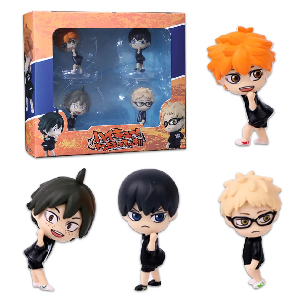 4Pcs/1Set Haikyuu Figure Tobio Kageyama Model Q version Hinata Shoyo Toy Kei Tsukishima Gift Collection Tadashi Yamaguchi PVC