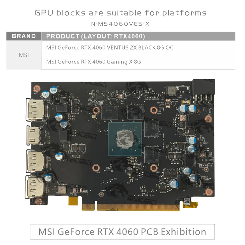 Bykski N-MS4060VES-X GPU Block for MSI GeForce RTX 4060 VENTUS 2X BLACK 8G OC / Gaming X 8G Graphics Video Card Water Cooling