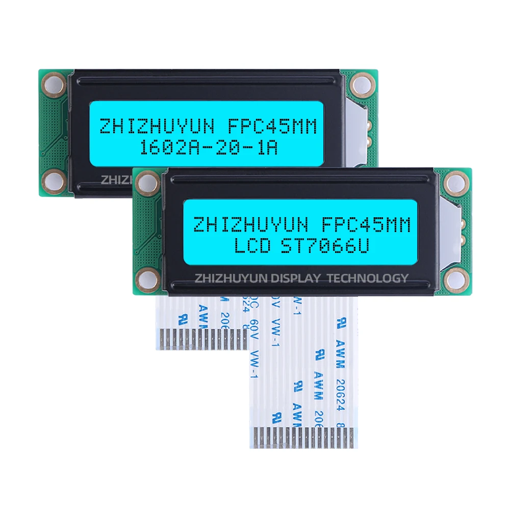 FPC45MM LCD1602A-20-1A LCD 스크린 에메랄드 그린 필름 문자 디스플레이 스크린, LCD 도트 매트릭스 스크린, 36*10mm