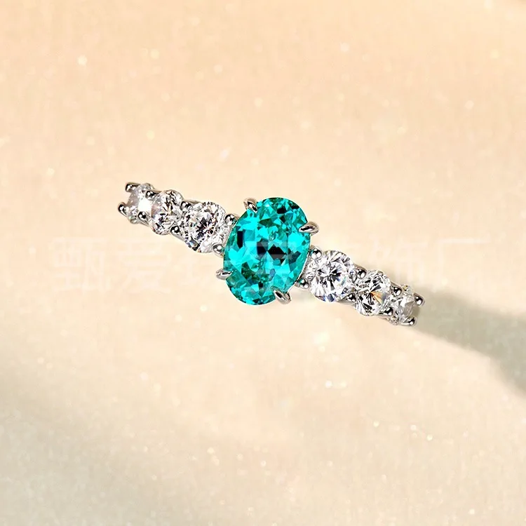 Factory Direct Sales 925 Silver Cultivation Paraiba Row Ring Silver-plated Ring Women's Design Sense Niche Simple Ring