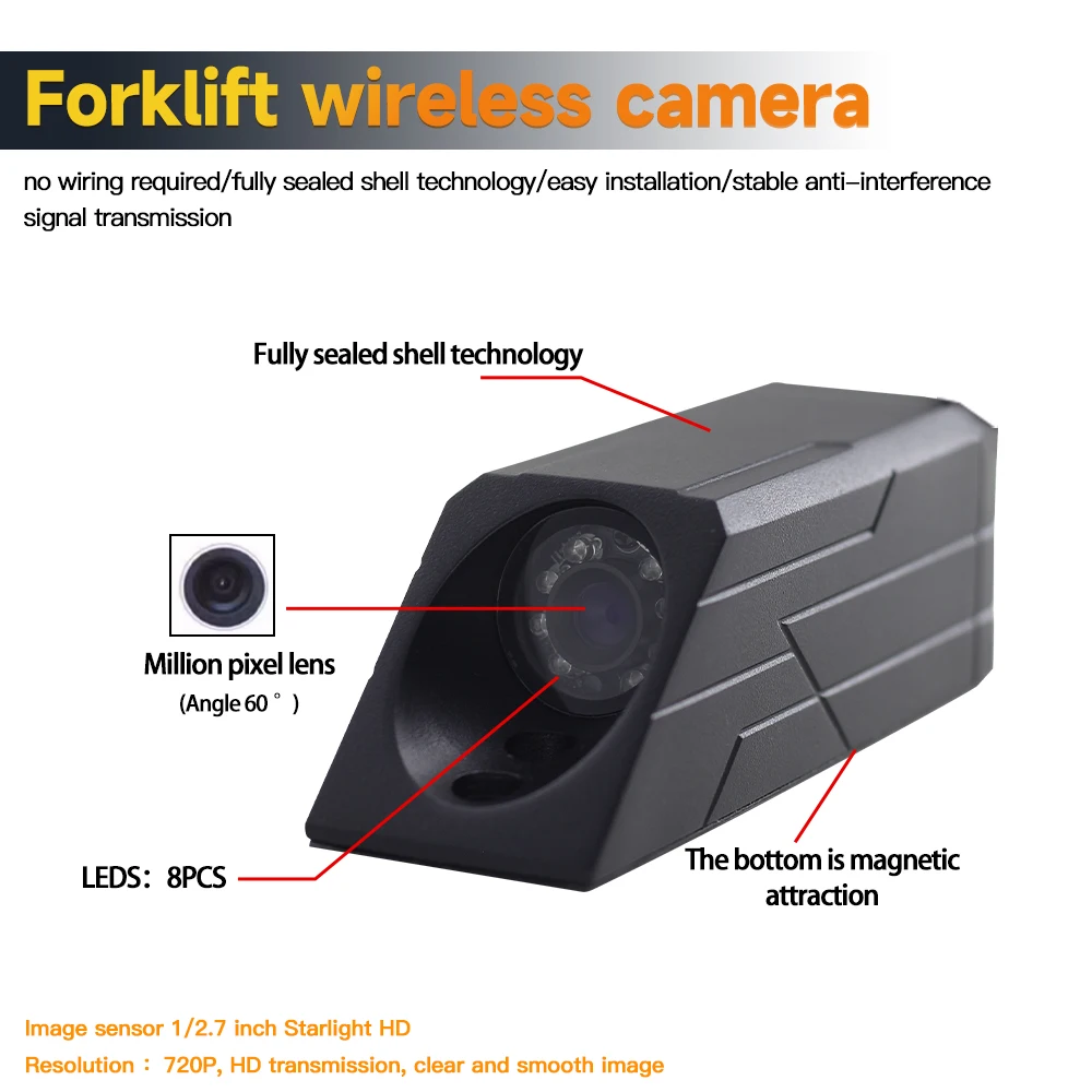 7-inch HD 720P Wireless Camera, Forklift Wireless Camera with Video Recording Support, Forklift Safety Camera for Work Surveilla