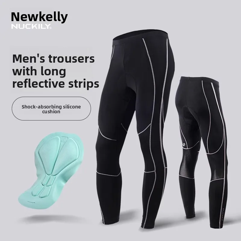 

NUCKILY Men's Cycling Pants 3D Silicone Padded Full-Length Reflective Breathable Quick-Dry Compression Bike Tights