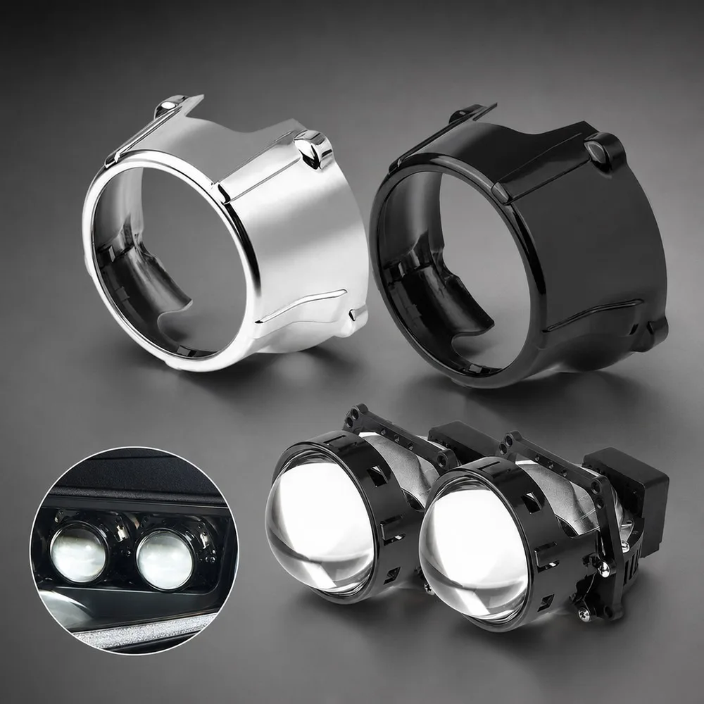 For 3 Inch Bi LED Xenon Headlight Lens Modification Protective Shell, High Temp Resistant Electroplated Metal Cover, Sport