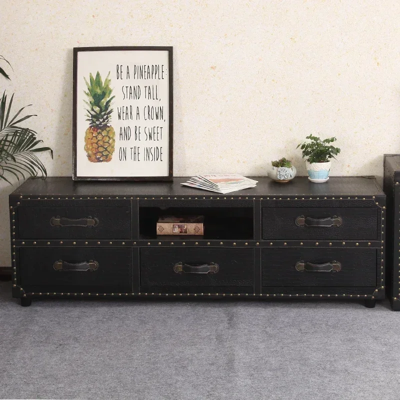 American country retro small apartment TV cabinet European simple leather creative loft living room furniture