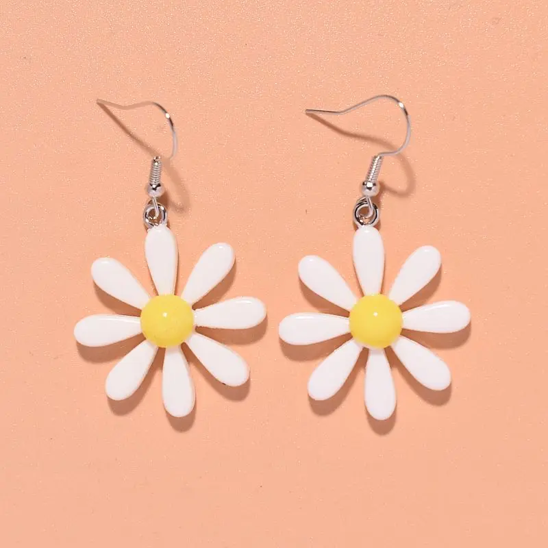 Big Resin White Daisy Dangle Earring for Women New Simple  Bellis Perennis Sunflower Daily Ear Jewelry Wholesale Christmas Gift