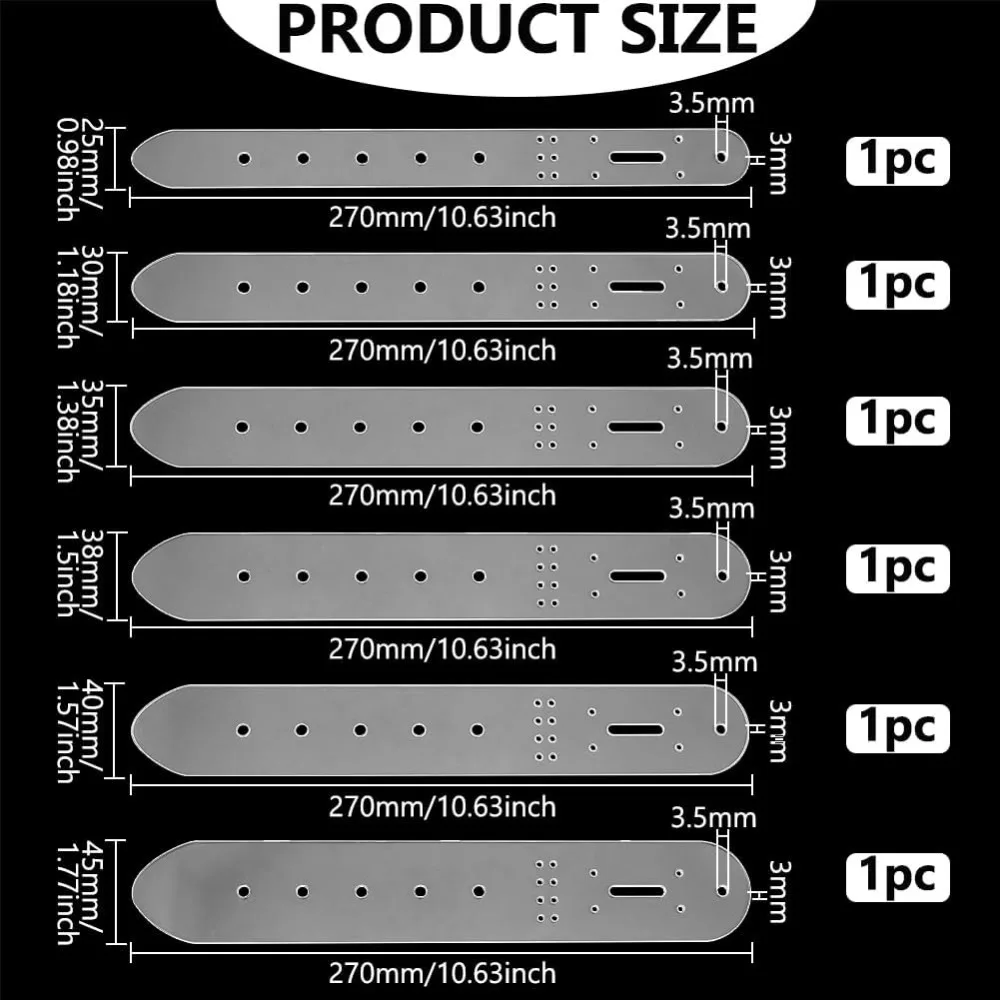 6PCS Belt Buckle Holes Templates Translucent Acrylic Leather Punching Craft Module Tool with Protective Film for Various Leather