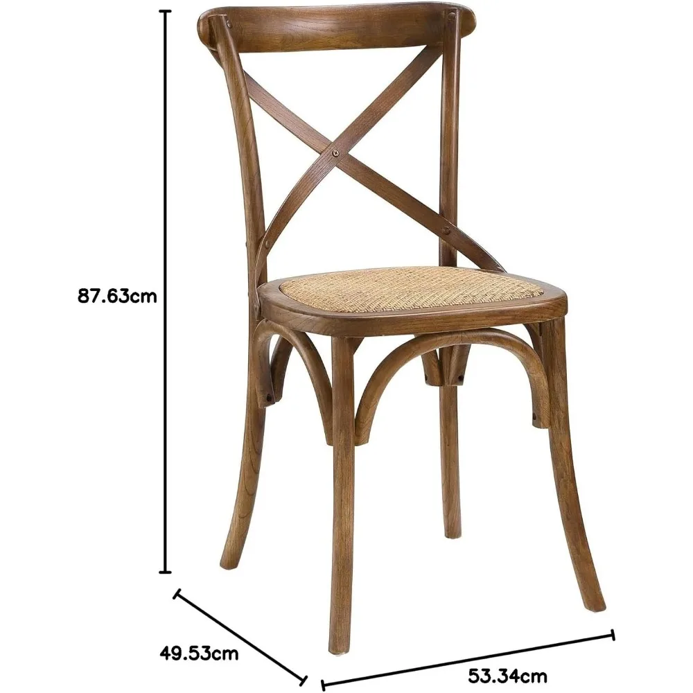 Gear Rustic Modern Farmhouse Elm Wood Rattan Dining Chair in Walnut