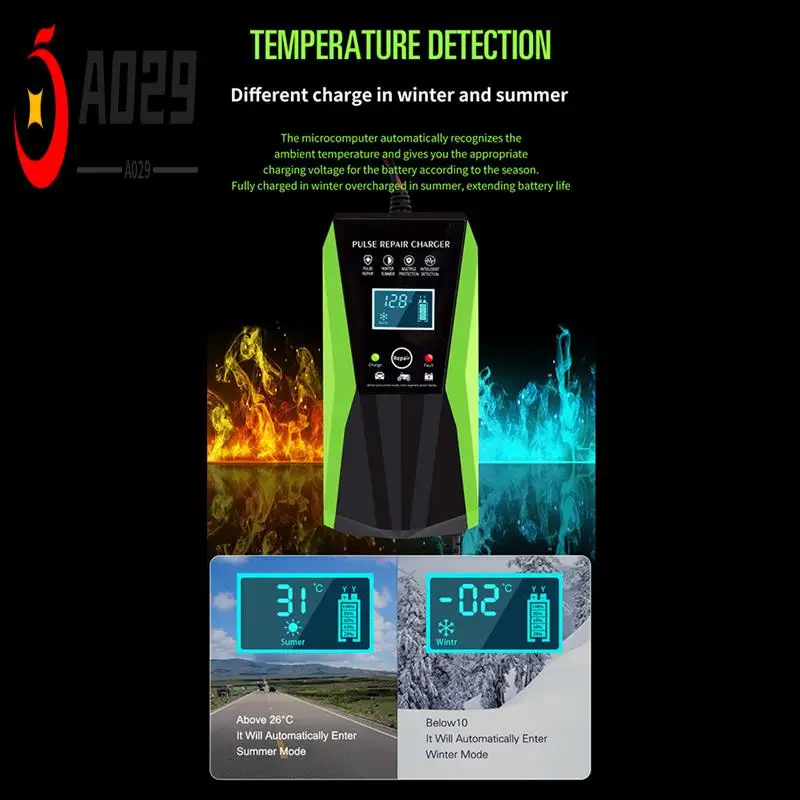 

A029-12V 10A Full Automatic Battery-Chargers Digital LCD Display Car Battery Chargers Power Puls Repair Chargers