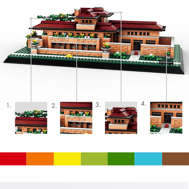 1182PCS สถาปัตยกรรมที่มีชื่อเสียงของโลก CHICAGO ROBBIN HOUSE USA Building Blocks รุ่นอิฐประกอบของเล่นอนุภาคขนาดเล็กของเล่นของขวัญ