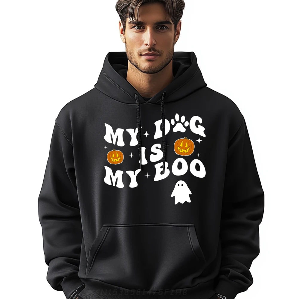 

My Dog Is My Boo Groovy Ghost Dog Halloween Funny Black Graphic Tees Student Men's Sweatshirts