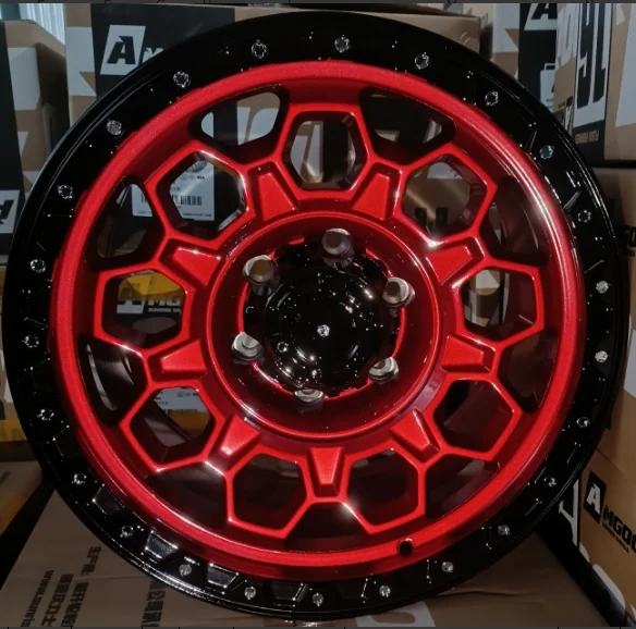 17 Inch Beadlock Off Road Alloy Wheels Black/Red/Gunmetal Triangle/Hexagon/Polygon Style Multiple PCD 4x4 Pickup SUV Rims