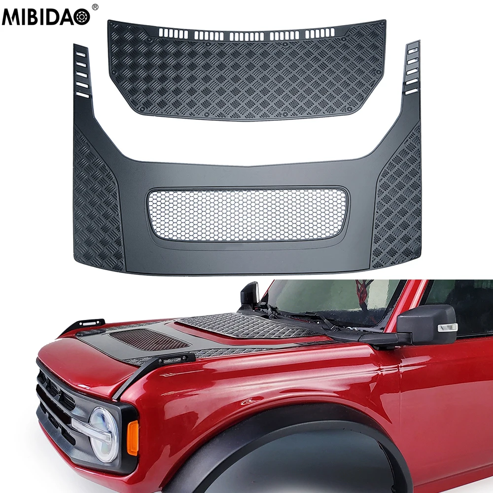 MIBIDAO RC Car Metal Engine Cover Hood Protective Plate For 1/10 TRX-4 TRX4 Bronco Car Shell Body Decoration Parts