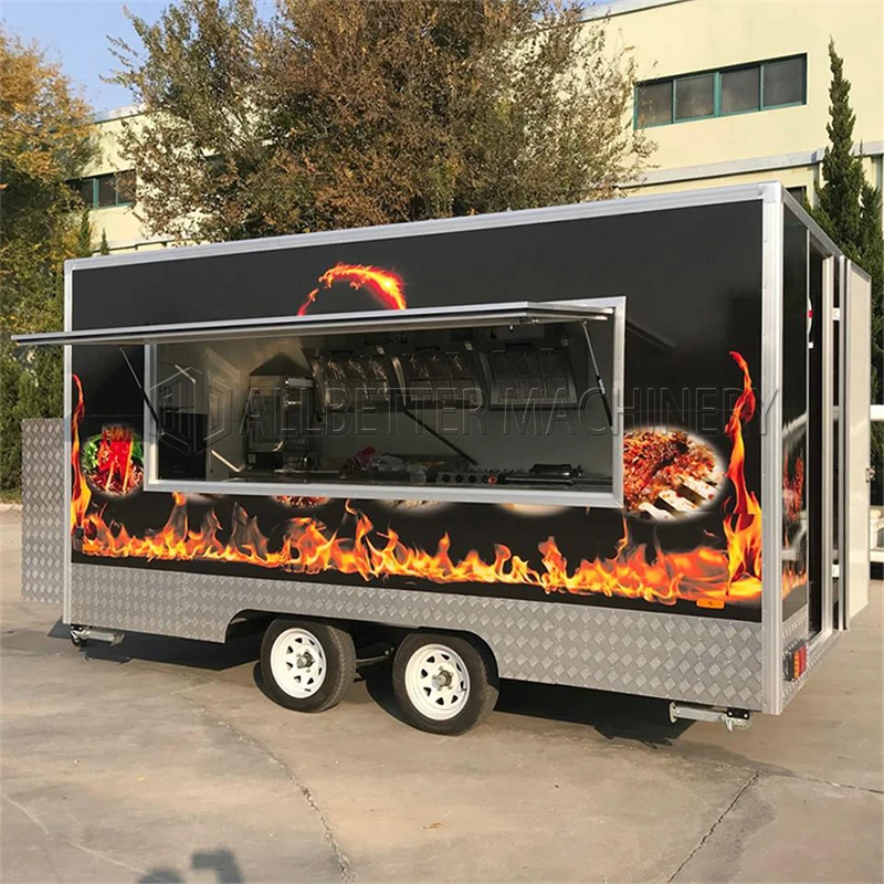 

Allbetter Custom Size Outdoor Grill Equipment Kitchen Van Ice Cream Cart Fast Food Trailer Mobile Taco Restaurant BBQ Food Truck