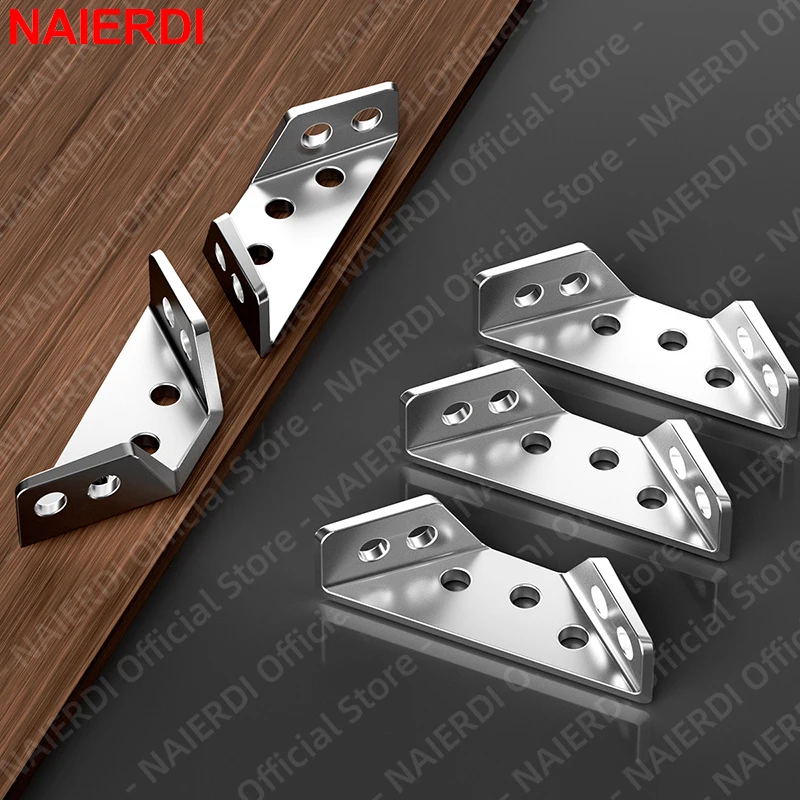 NAIERDI 5/10 Pieces Furniture Corner Connector Universal Stainless Steel 90° Angle Bracket Corner Braces for Shelves,Table,Bed