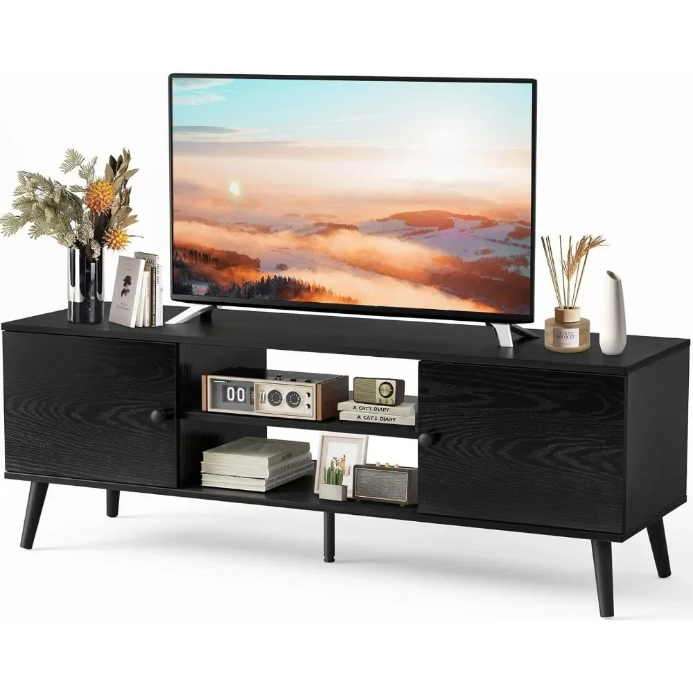 

TV Stand for 55 60 inch TV, Modern Mid Century Entertainment Center with Storage, Media Console Table 2 Cabinet, Soft Hinge.