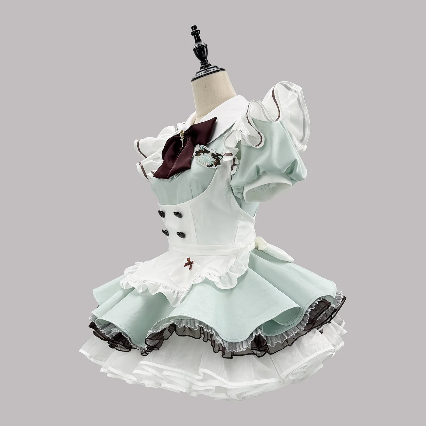 Sweet Lolita Maid Dress Mint Green Ruffle Mini Dress with Apron Bow Cosplay Costume Anime Outfit for Women Halloween Party view 4