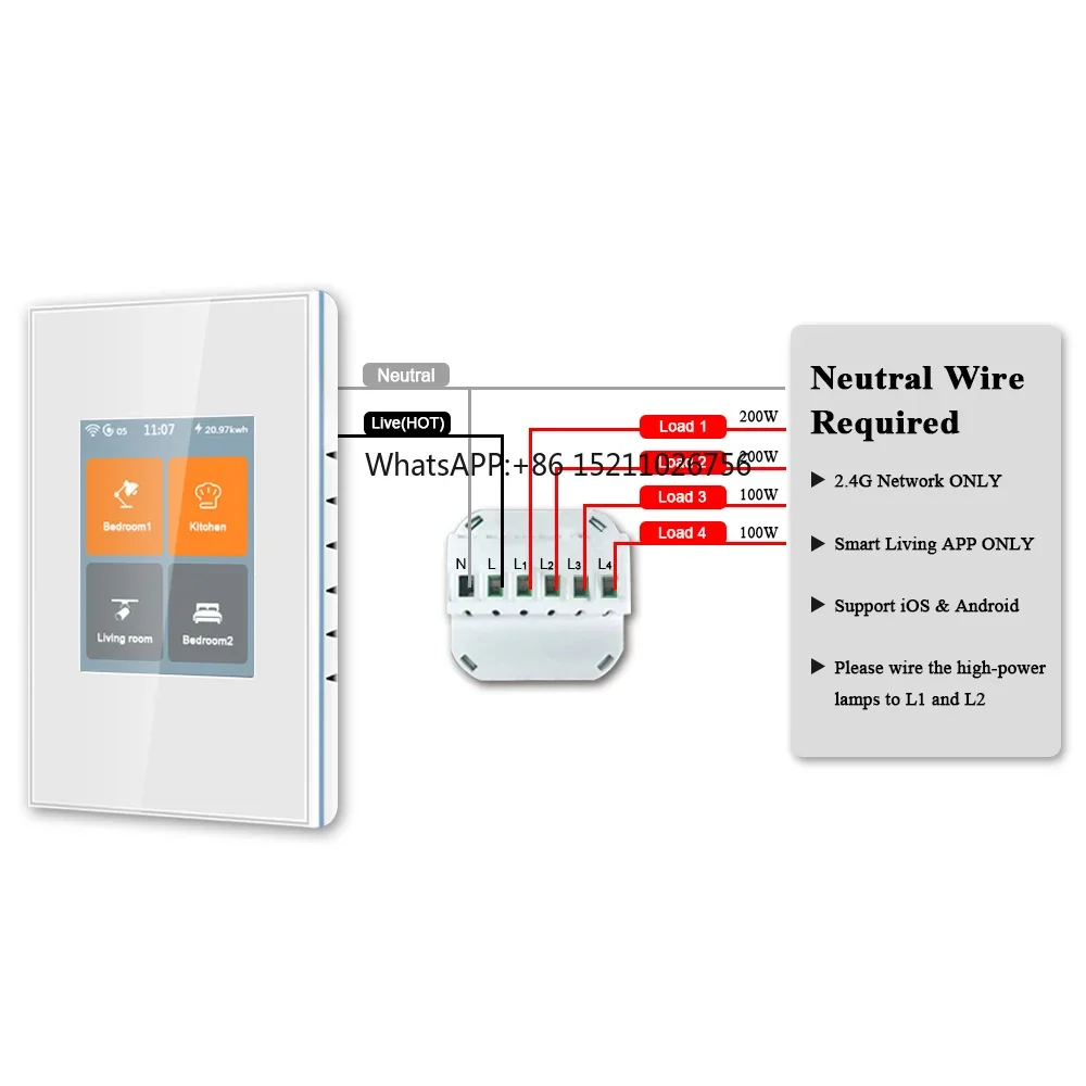 2024 최신 LCD 터치 4 갱 웨이 투야 와이파이 지그비 스마트 벽 조명 스위치, 스마트 홈, 투야 구글 홈 알렉사 호환