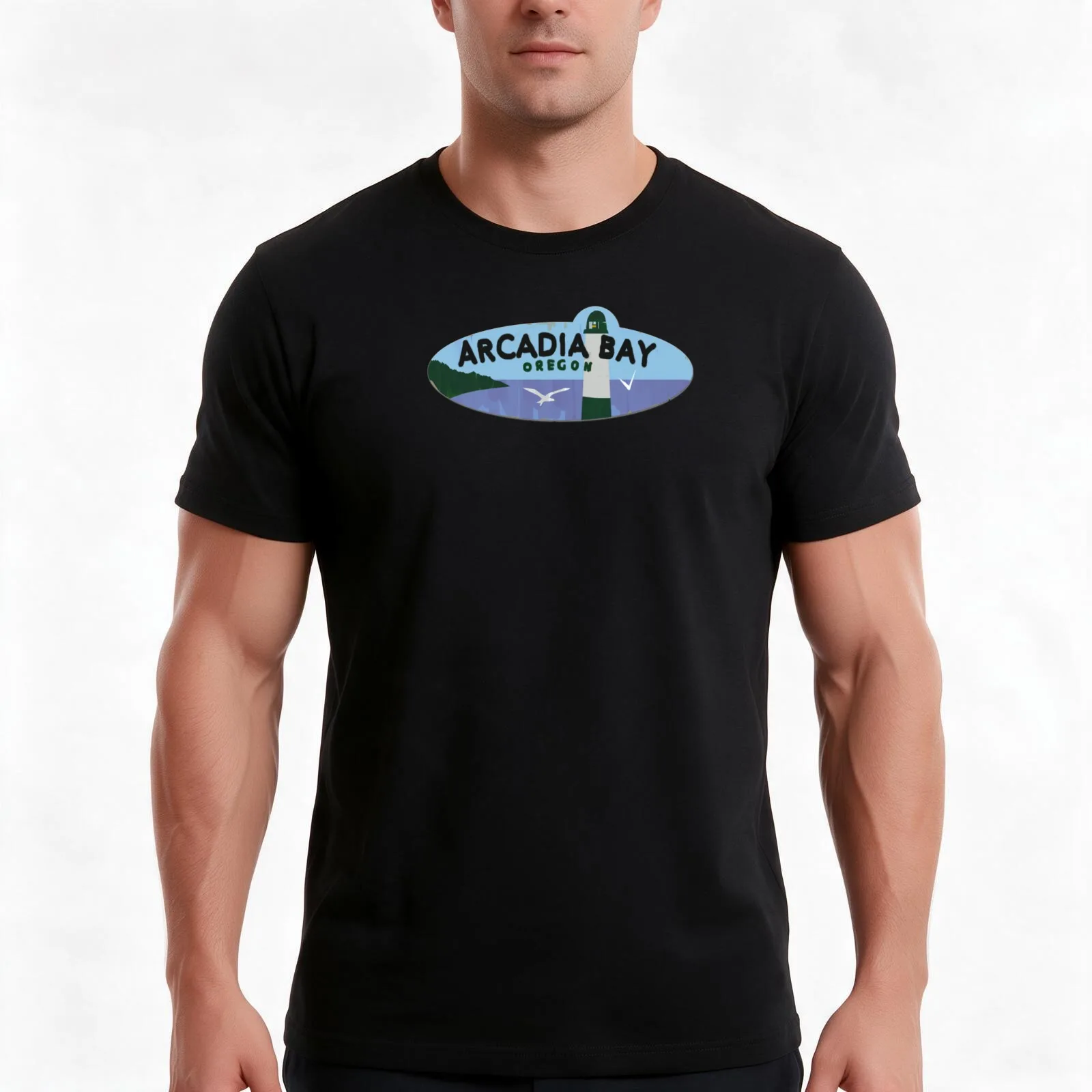 arcadia bay T-Shirt, Summer Casual Cotton Tee, Oversized Streetwear Tops, Vintage Graphic Print, Loose Fit Short Sleeve