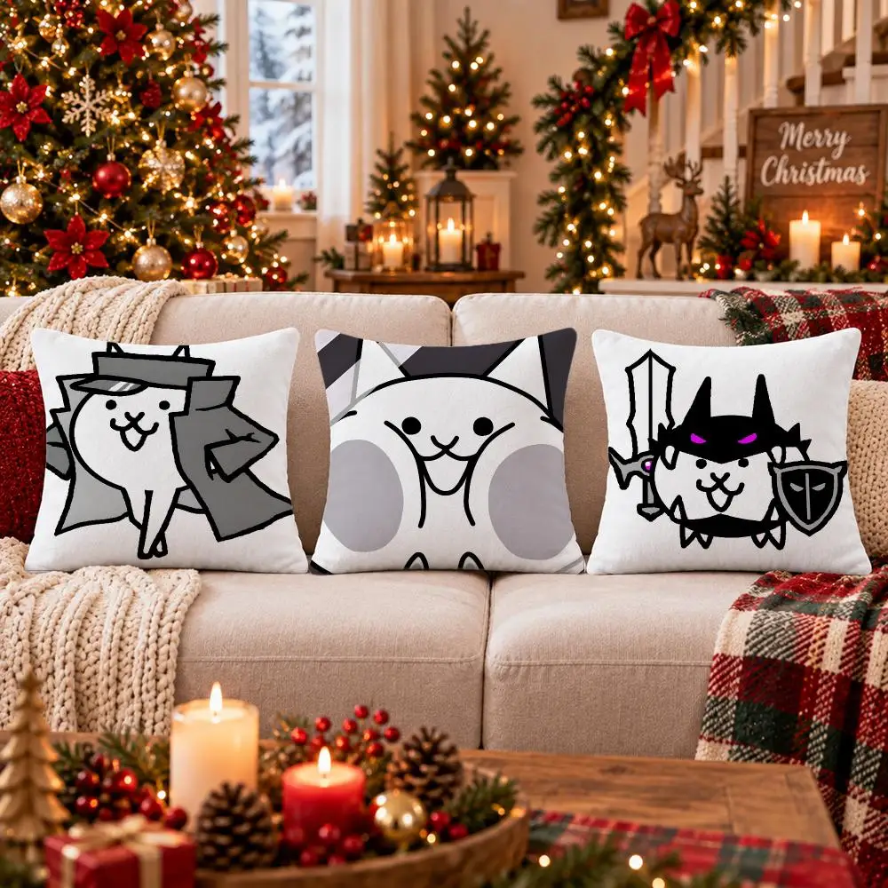Game The Battle Cats Cushion Cover Cushion Cover Soft Plush Cushion Covers Fluffy Throw Pillow Cases for Sofa Bedroom