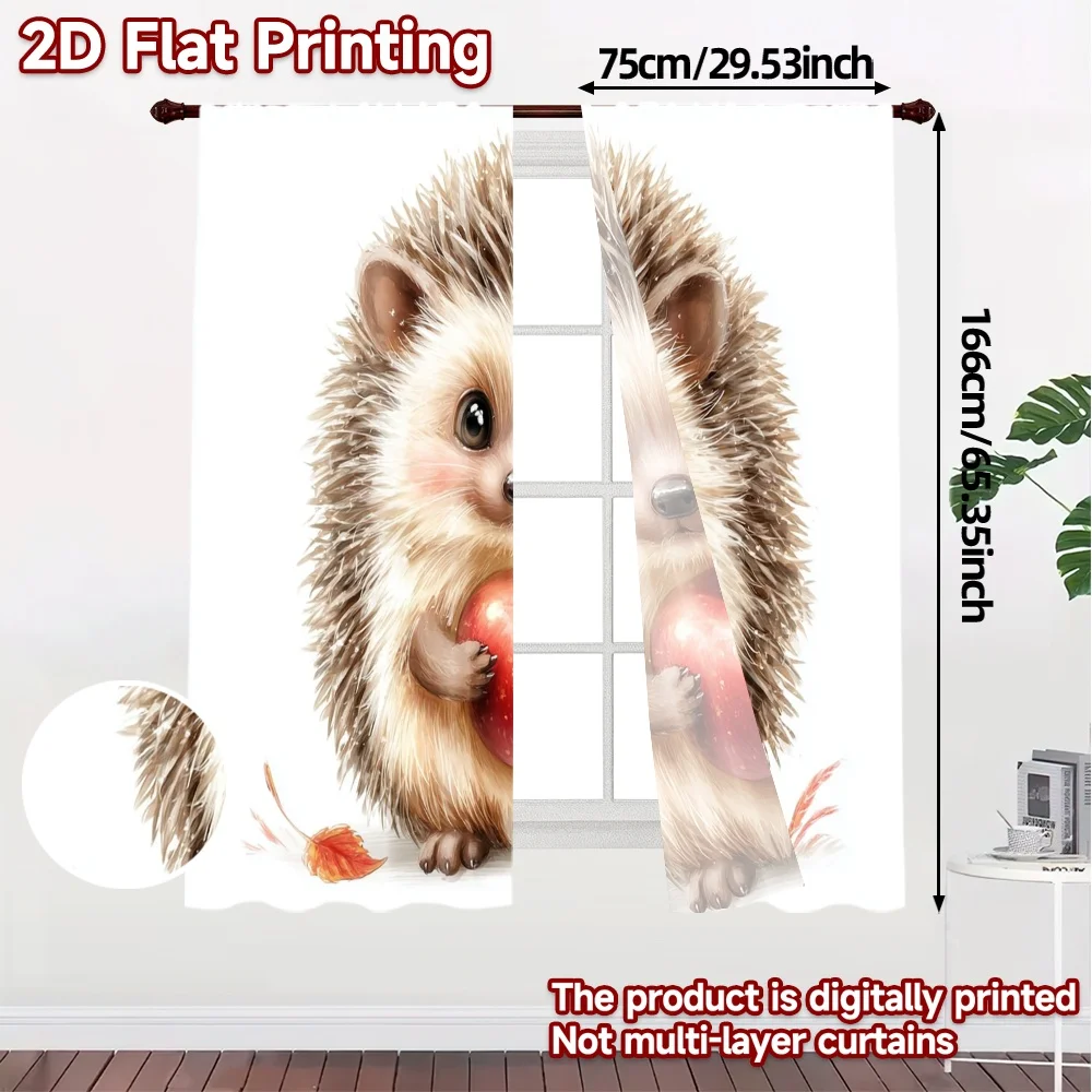 2pcs, 2D FLAT PRINTING Curtains (Without Rod) Hedgehog Apple Chic Curtains&Window Treatment Versatile Polyester Fabric Curtains