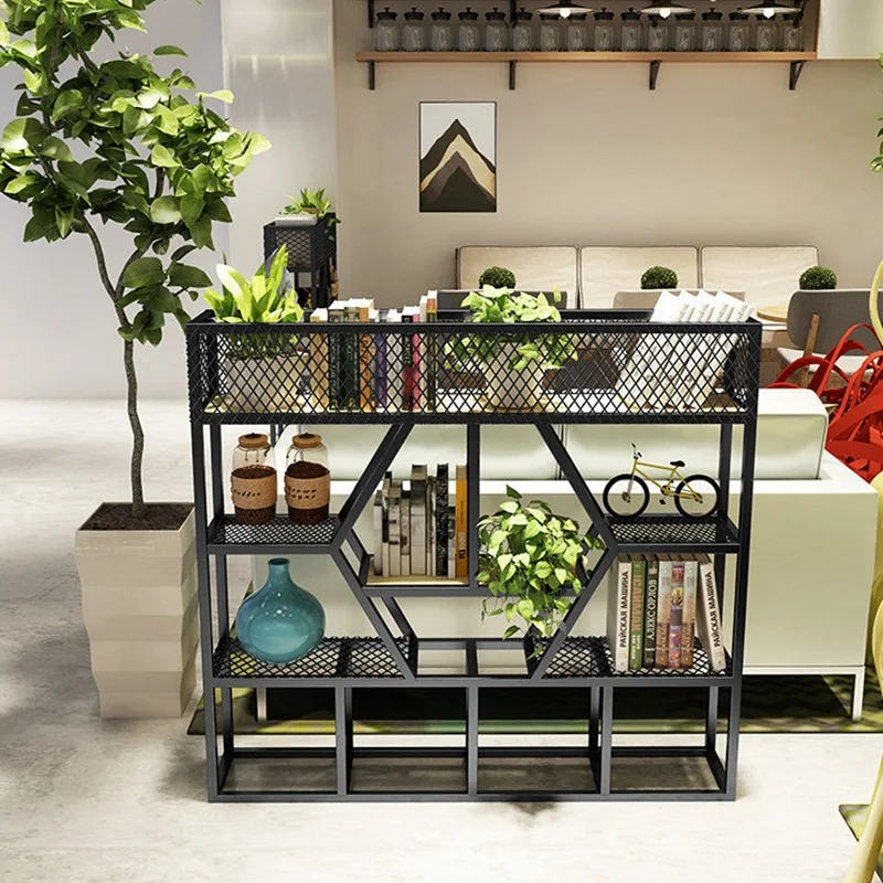 Wrought iron partition rack card seat flower pot rack green plant decorative fence restaurant office leisure area low screen
