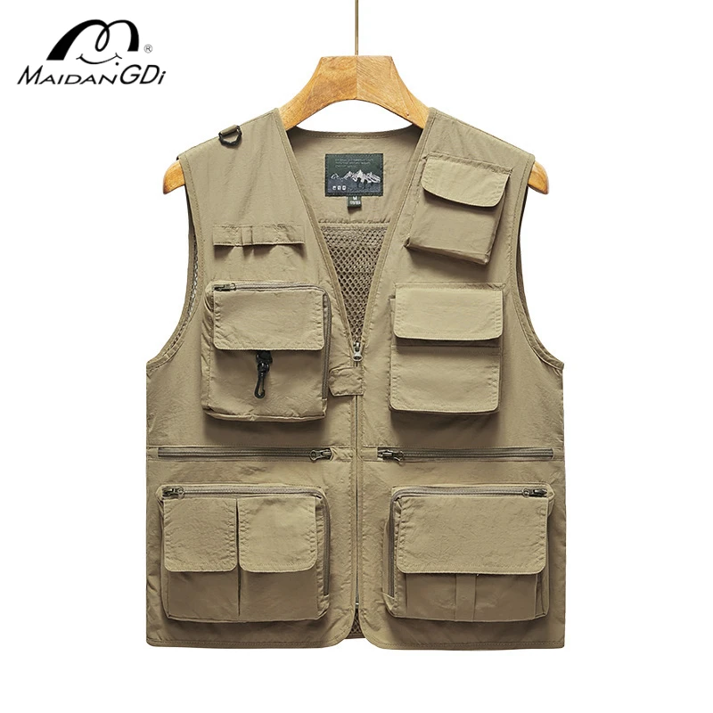 MAIDANGDIMen's casual vest  waterproof and quick drying  outdoor travel photography, multi pocket  vest shoulder  Multi color