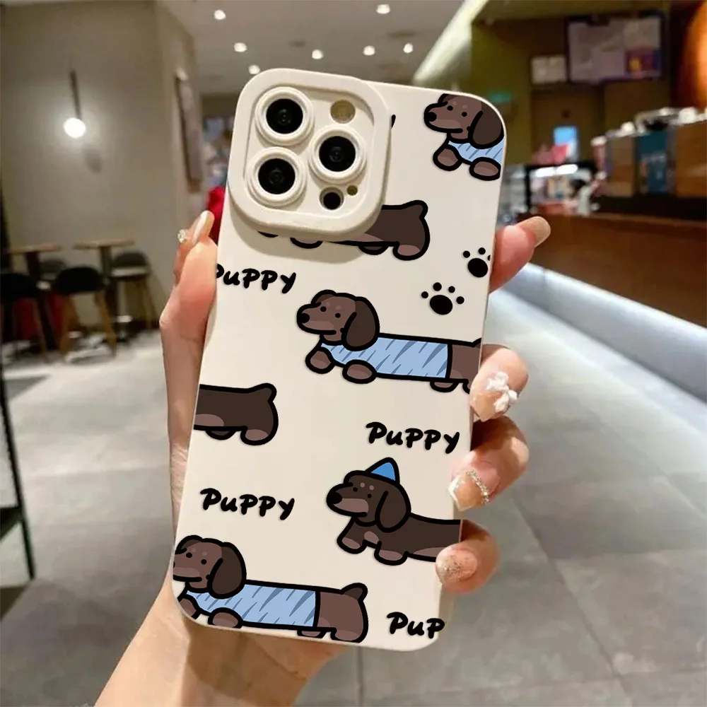 ヒョウ柄ダックスフント子犬電話ケース Iphone 16e 16 15 14 13 12 11 ミニプロマックス X XR XSMax 8 7 6 6S プラスソフトバックカバー