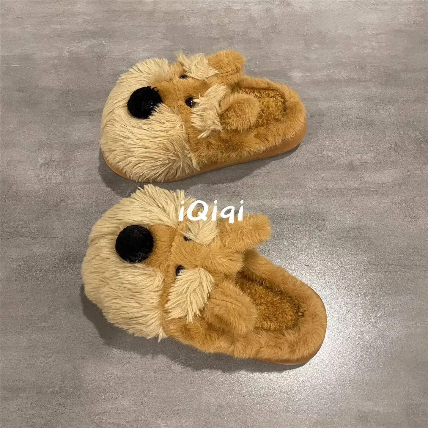

2025 Autumn Winter Women's Cute Puppy Cotton Home SlippersQiqi Owner's Indoor Household Fleece Lined Warm Fuzzy Slippers