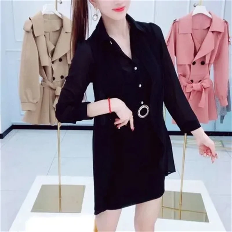 Fashion Stitching Black Dress 2022 New Fashion Sexy Slim Clothes Female Fake Two-Piece Top Shirt Female Dress Summer White