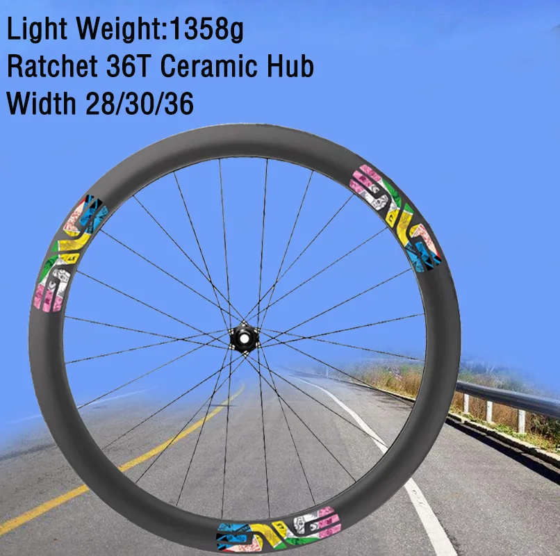 1358g Light Carbon Disc Road Bike Tubeless Wheels 45/50mm Custom Sticker 36T Ceramic Hub Gravel Disc Bike Wheelset Center Lock
