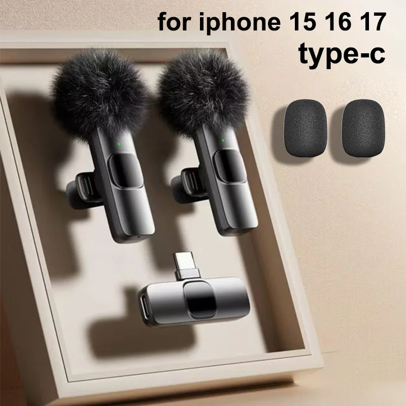 Wireless Lavalier Microphone Mini Audio Video Recording Mic for iPhone Android Laptop Live Gaming Mobile Phone