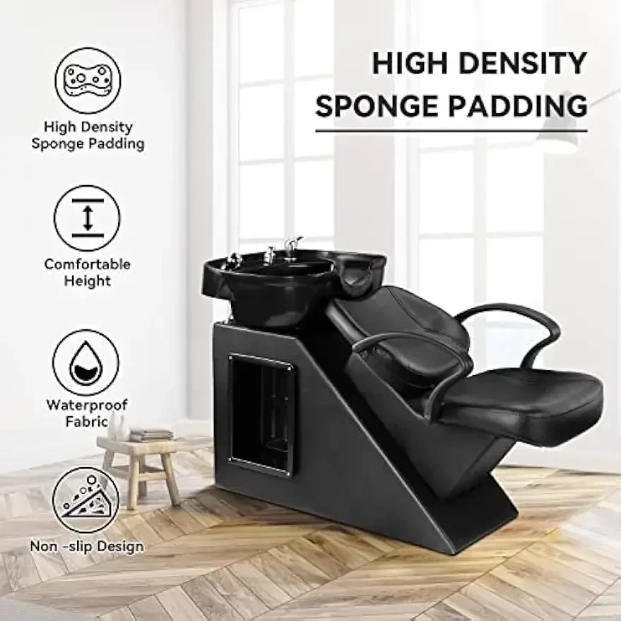 Shampoo Barber Backwash Chair, ABS Plastic Shampoo Bowl Sink Chair for Spa Beauty Salon (Black)