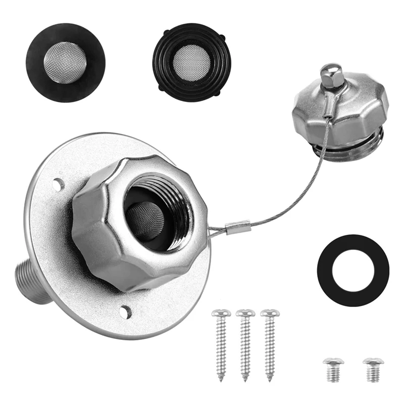 AT02-All Metal RV Water Inlet, 3/4In GHT Water Inlet Hose Adapter, RV City Water Inlet With Check Valve, RV Water Replacement