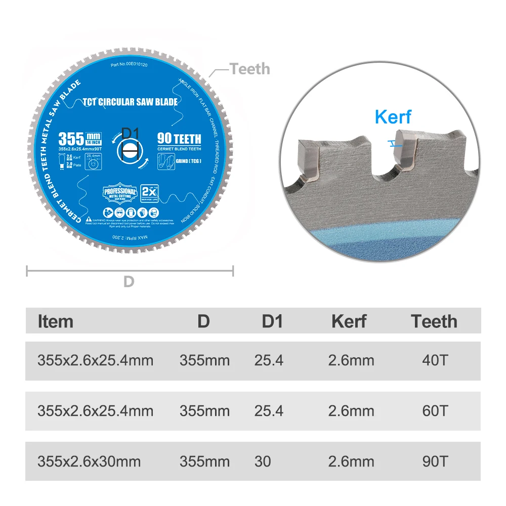 TCT-Metallschneidscheibe, 355 mm Durchmesser, mit 25,4/30 mm Bohrung, Cermet-Hartmetall-Sägeblatt für Eisen- und Metallbearbeitung – Detail 3