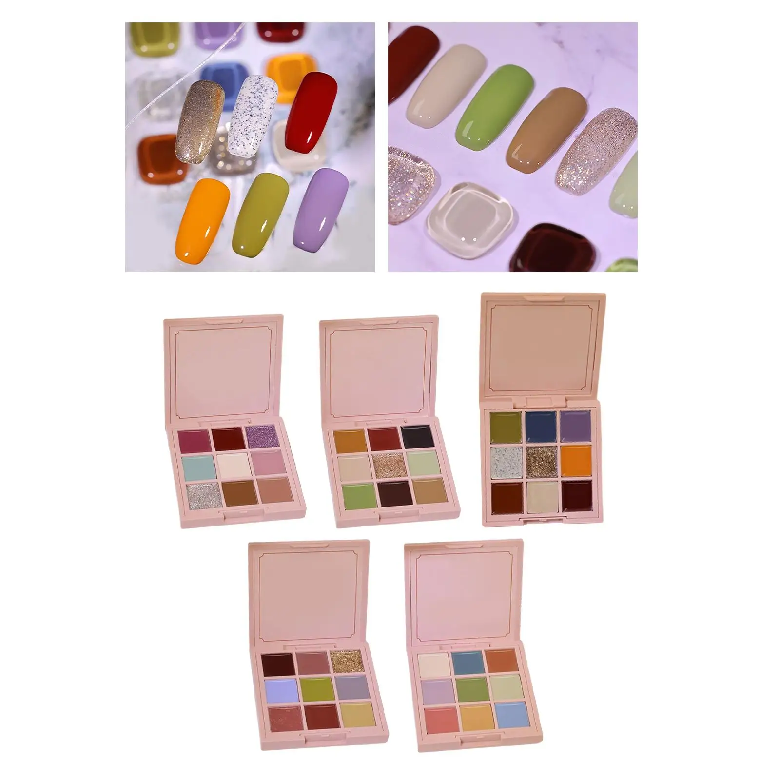 9 Farben feste Nagel Gel Palette Kit Ölgemälde Kleber pigmentierte Glitzer Designs