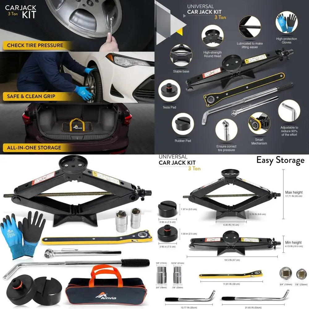 

Portable 3-Ton Scissor Jack Kit with Pad and Universal Rubber Pad for Cars and SUVs - Includes Lug Wrench