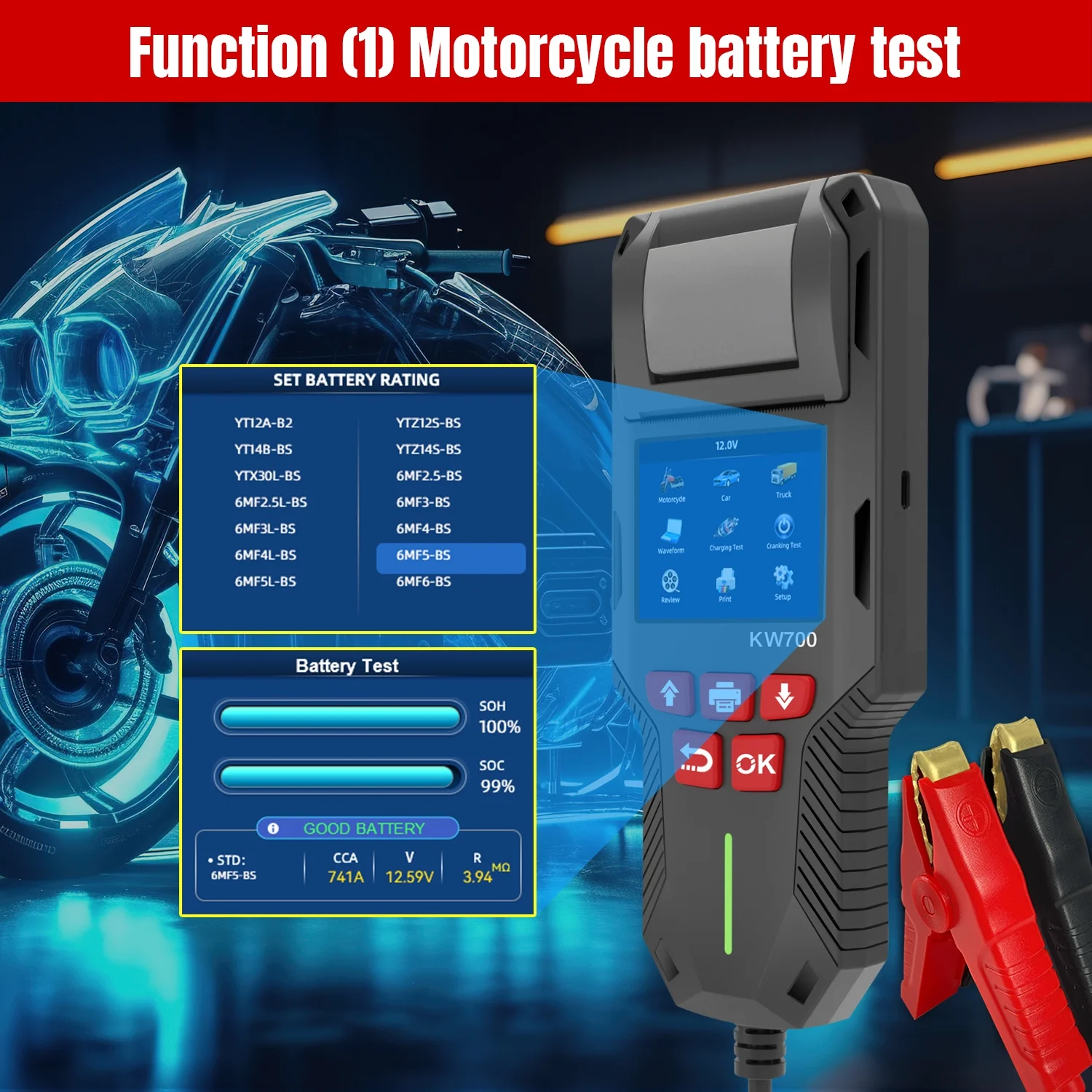 CCA Measurement 12V 24V Tester For Car Maintenance 3-second Conductance Test Multi-language Support 12V And 24V Compatible