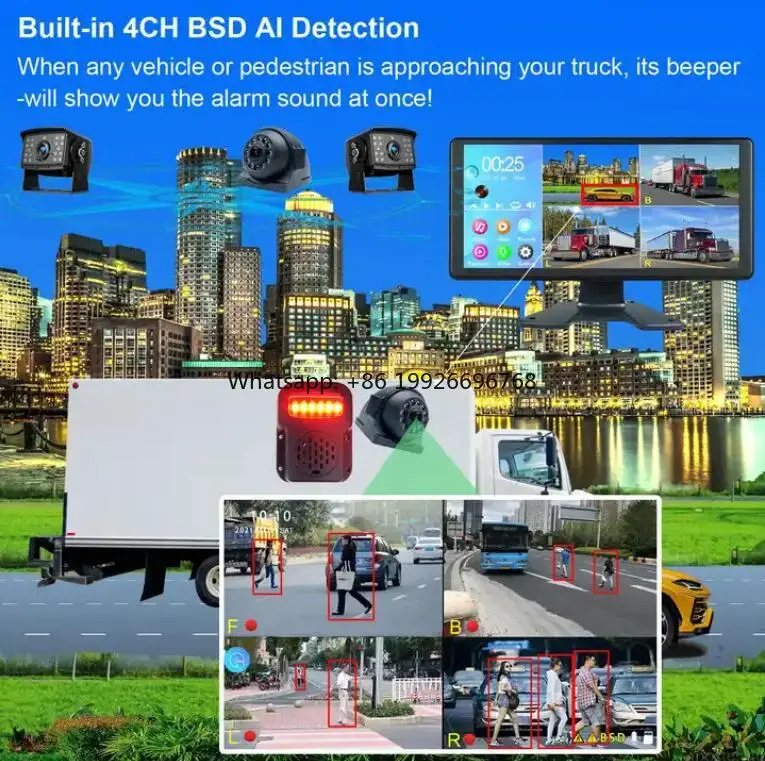 

PZ 10,36 дюймов 12-36 В для грузового видеорегистратора Quad Split Monitor 360-обзорная резервная камера с сигнализацией BSD Автоматический комплект слежения за человеком Система производства