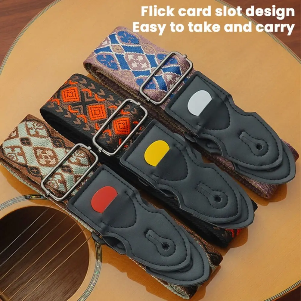 Durable with Pick Clip Guitar Strap Ethnic Style Embroidery Bass Strap Widening Adjustable Guitar Crossbody Strap Bass