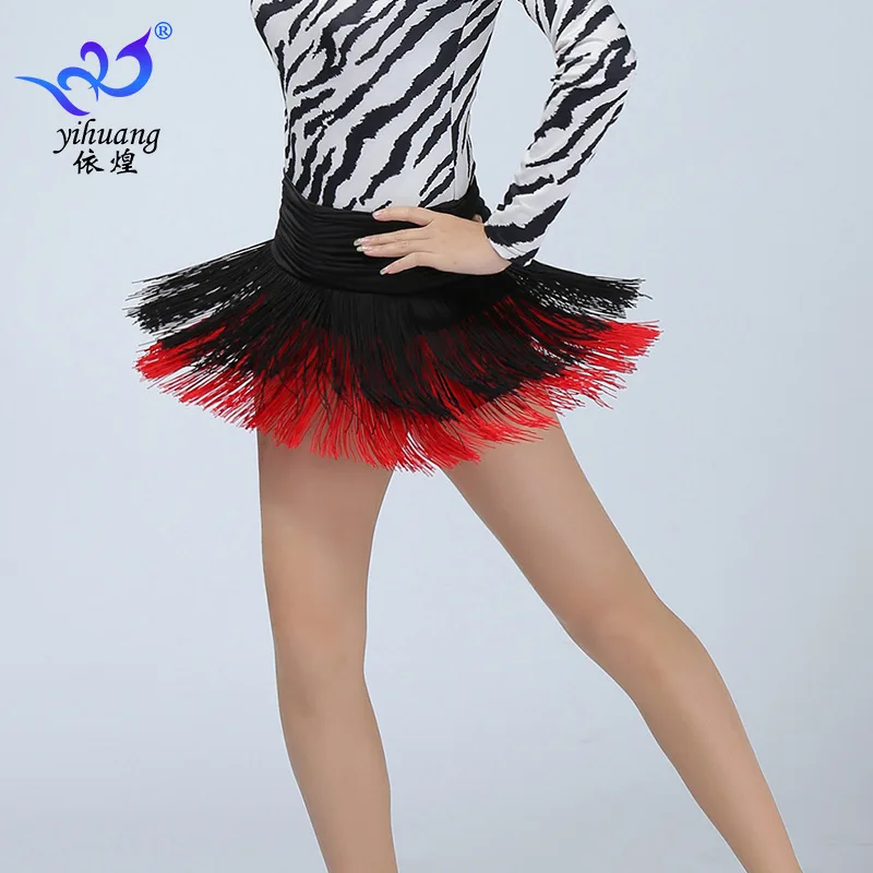 1 개/몫 여자 패션 여자 술 라틴 댄스 스커트 레이디 더블 색상 춤 스커트