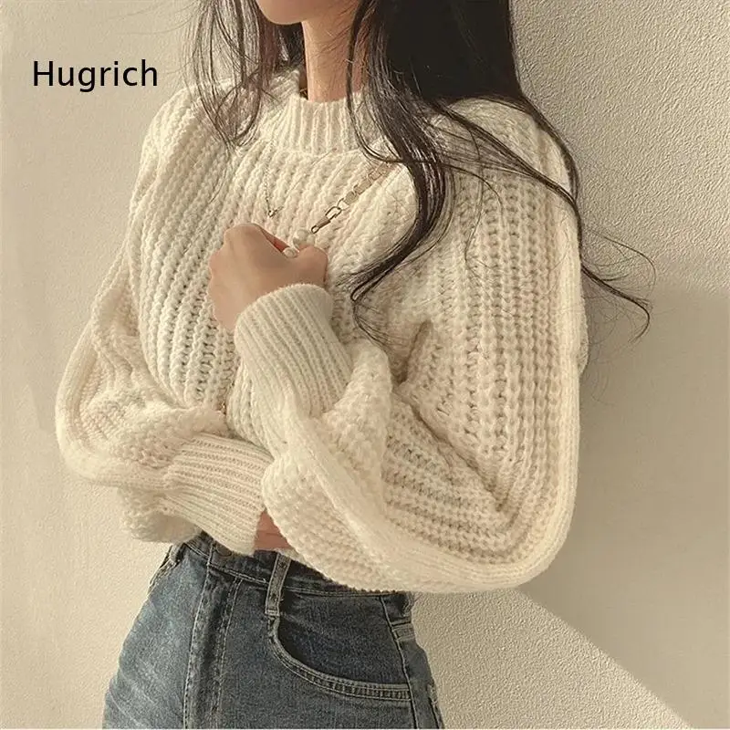 Loose Vintage Harajuku Lantern Long Sleeve Women Sweater Korean Autumn Winter Knitwear Soft Warm Tops Chic Solid Femme Sweater