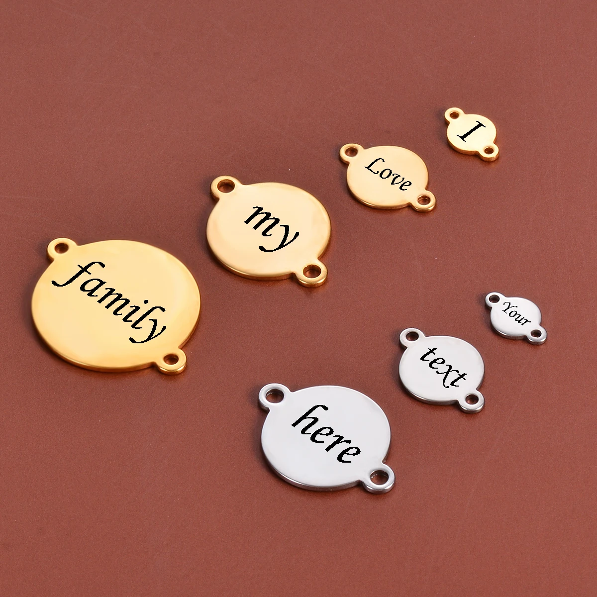 20pcs/lot Stainless Steel Customize logo Tags Charms Connectors for DIY Jewelry Making Personalized name logo free engraving
