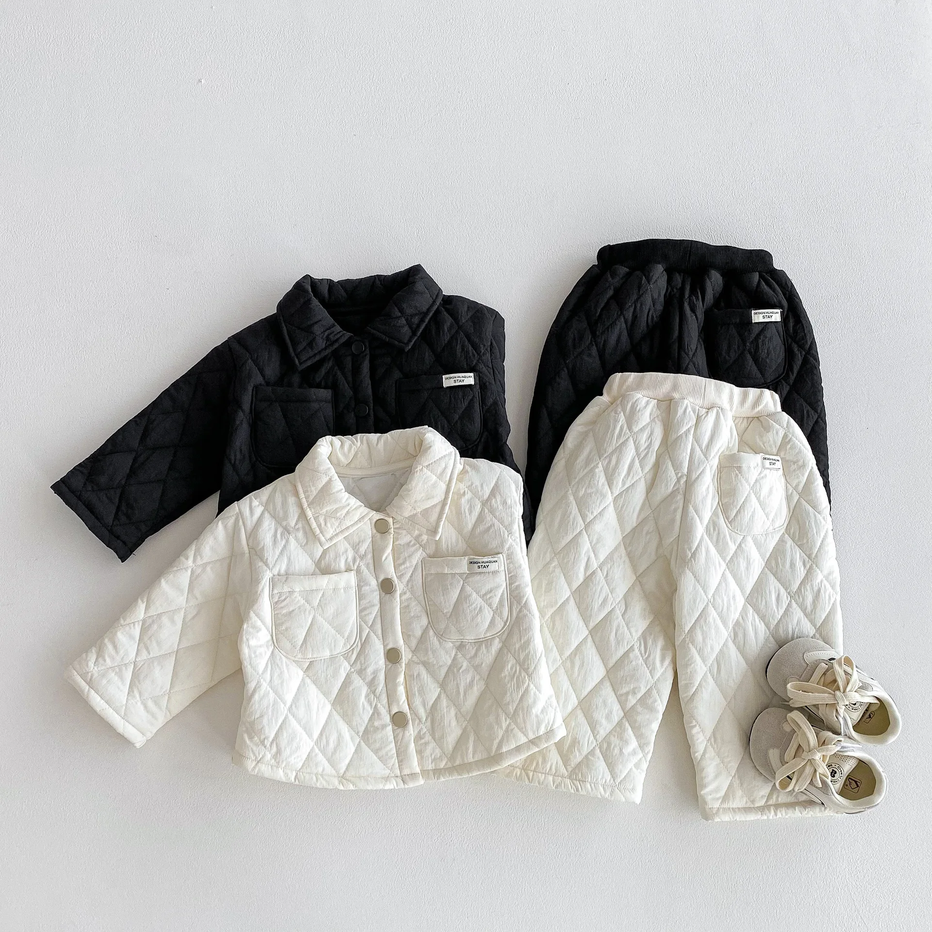 

2025 Winter New Children Warm Clothes Set Baby Boys Girls Windbreak Coat + Pants 2pcs Suit Plus Velvet Thick Toddler Outfits