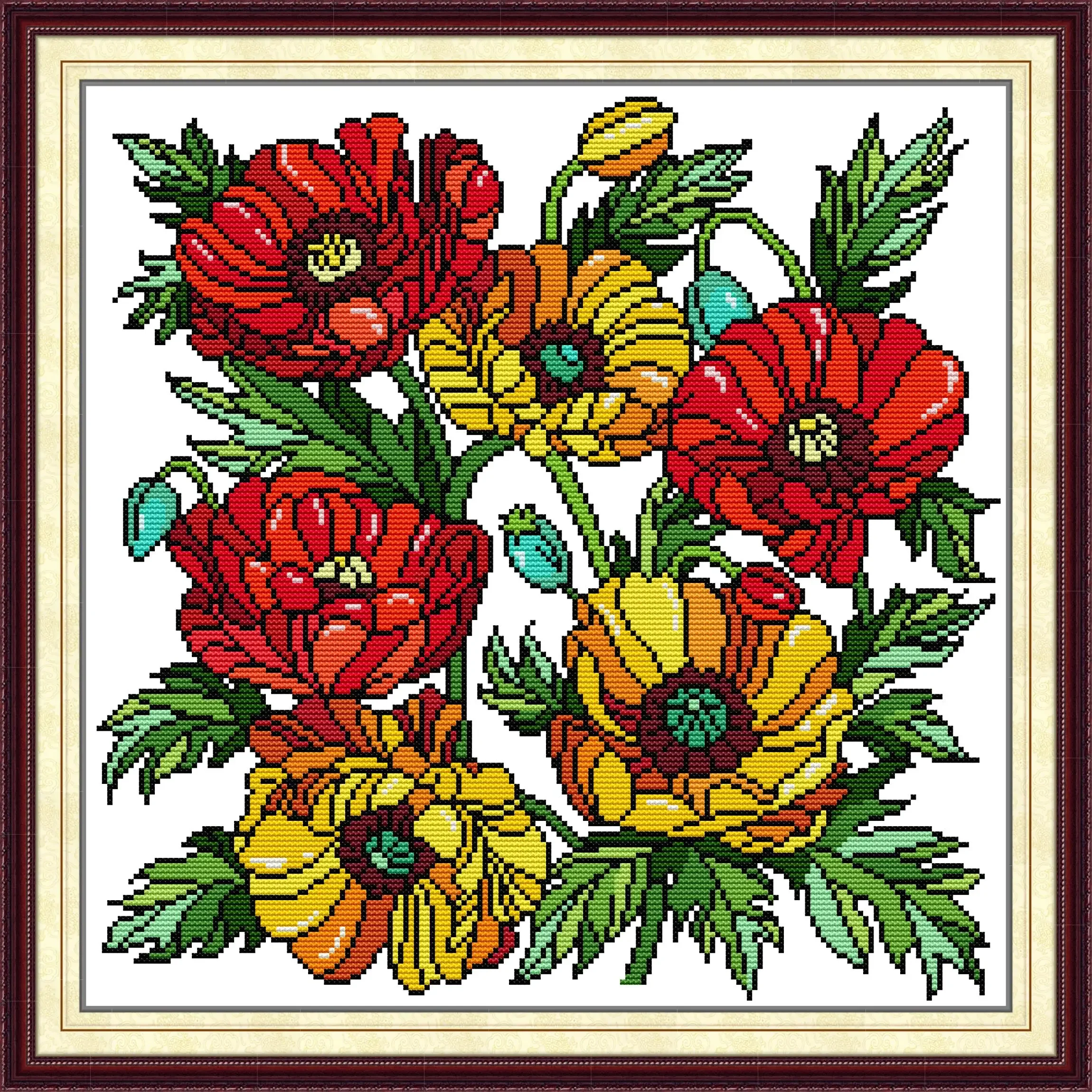 

Joy Sunday Pre-printed Cross Stitch Kit Easy Pattern Aida Stamped Fabric Embroidery Set-Papaver Rhoeas